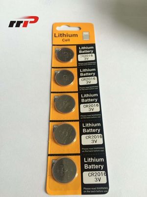 Birincil Düğme Hücre 75mAh CR2016 Lityum Pil 3.0V / Li-MnO2 Blister Kart Para Pil